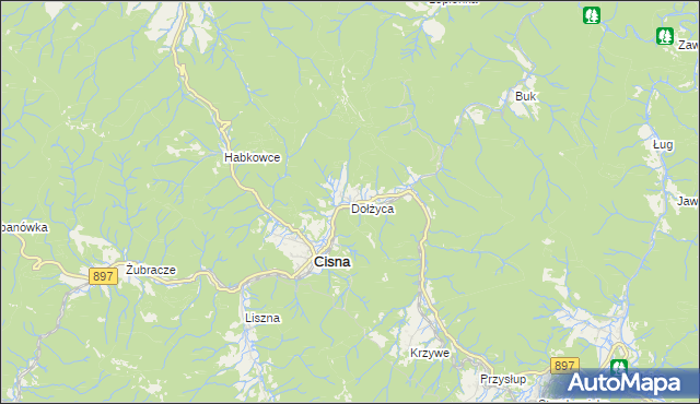 mapa Dołżyca gmina Cisna, Dołżyca gmina Cisna na mapie Targeo