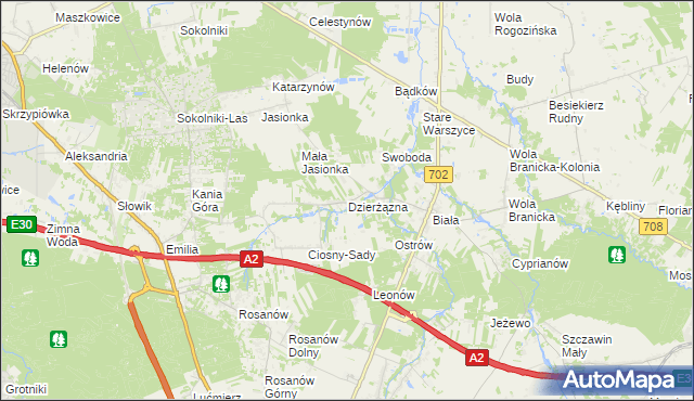 mapa Dzierżązna gmina Zgierz, Dzierżązna gmina Zgierz na mapie Targeo