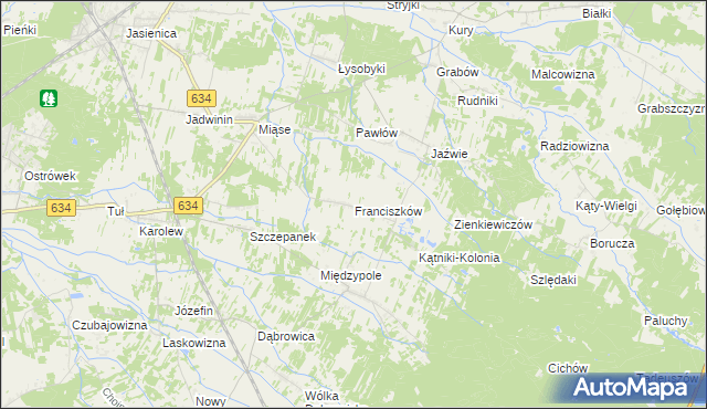 mapa Franciszków gmina Tłuszcz, Franciszków gmina Tłuszcz na mapie Targeo