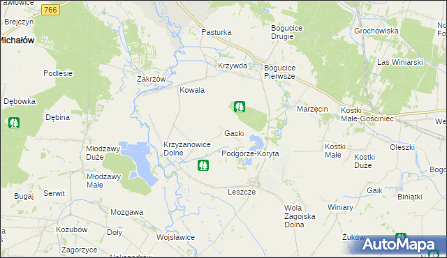 mapa Gacki gmina Pińczów, Gacki gmina Pińczów na mapie Targeo