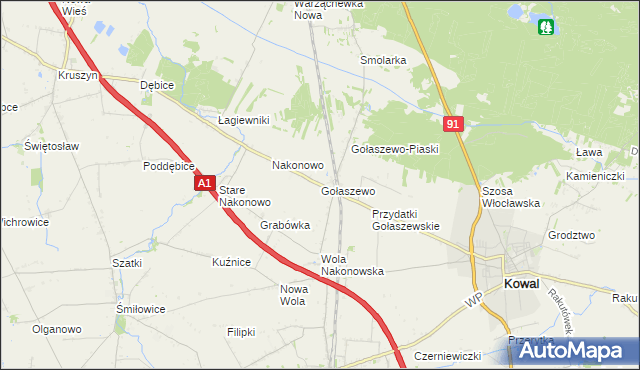 mapa Gołaszewo gmina Kowal, Gołaszewo gmina Kowal na mapie Targeo