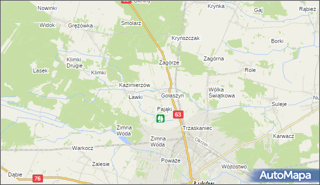 mapa Gołaszyn gmina Łuków, Gołaszyn gmina Łuków na mapie Targeo