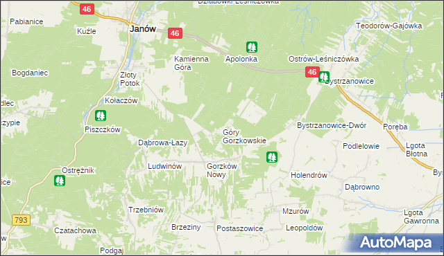 mapa Góry Gorzkowskie, Góry Gorzkowskie na mapie Targeo