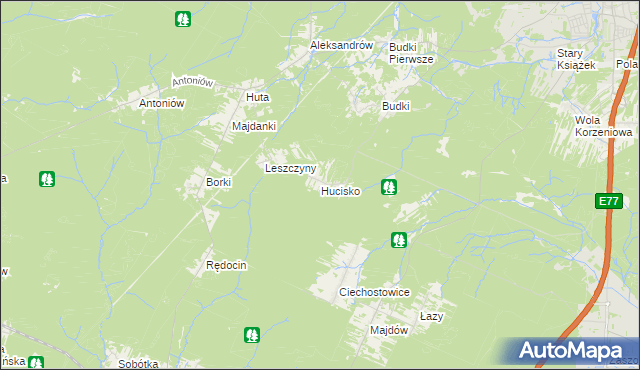 mapa Hucisko gmina Szydłowiec, Hucisko gmina Szydłowiec na mapie Targeo