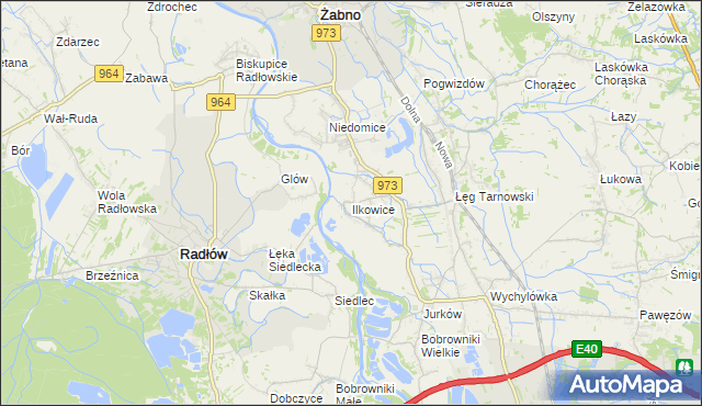 mapa Ilkowice gmina Żabno, Ilkowice gmina Żabno na mapie Targeo