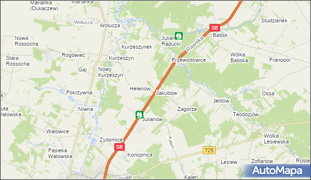 mapa Jakubów gmina Rawa Mazowiecka, Jakubów gmina Rawa Mazowiecka na mapie Targeo