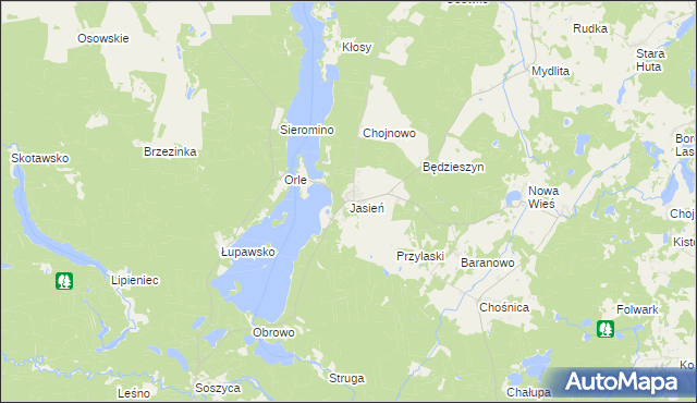 mapa Jasień gmina Czarna Dąbrówka, Jasień gmina Czarna Dąbrówka na mapie Targeo