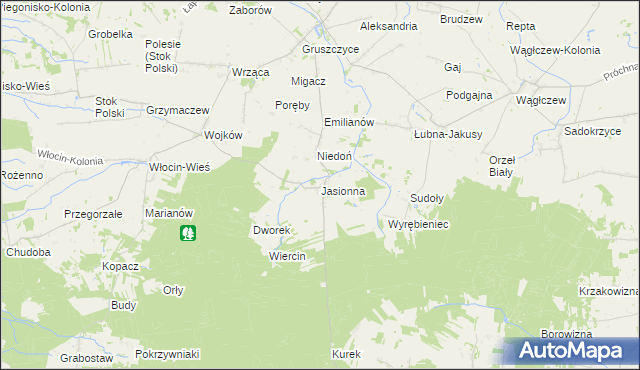 mapa Jasionna gmina Błaszki, Jasionna gmina Błaszki na mapie Targeo