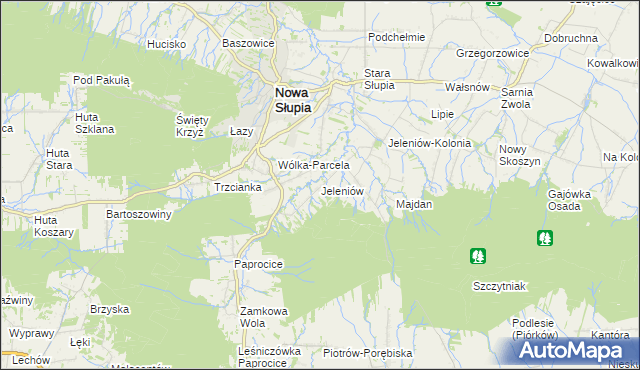 mapa Jeleniów gmina Nowa Słupia, Jeleniów gmina Nowa Słupia na mapie Targeo