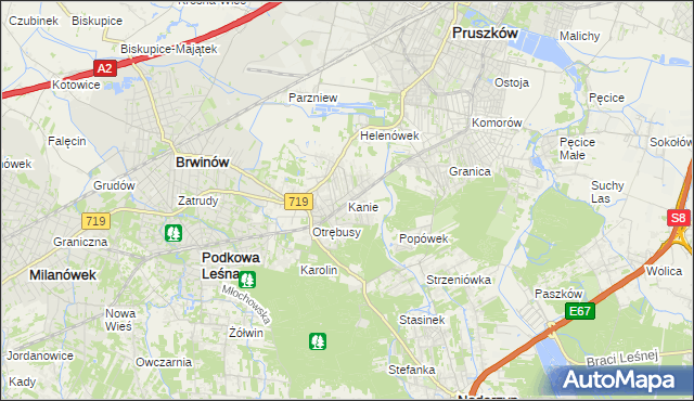 mapa Kanie gmina Brwinów, Kanie gmina Brwinów na mapie Targeo