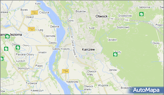 mapa Karczew powiat otwocki, Karczew powiat otwocki na mapie Targeo