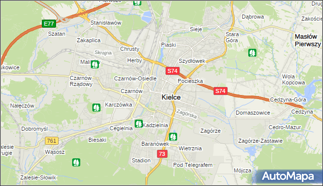 mapa Kielc, Kielce na mapie Targeo