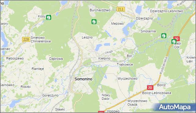 mapa Kiełpino gmina Kartuzy, Kiełpino gmina Kartuzy na mapie Targeo