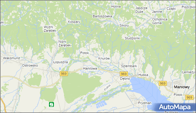 mapa Knurów gmina Nowy Targ, Knurów gmina Nowy Targ na mapie Targeo