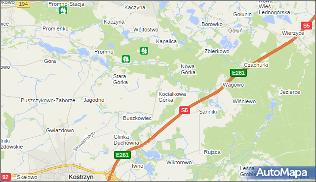 mapa Kociałkowa Górka, Kociałkowa Górka na mapie Targeo