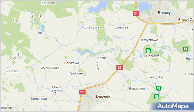 mapa Konin gmina Lwówek, Konin gmina Lwówek na mapie Targeo