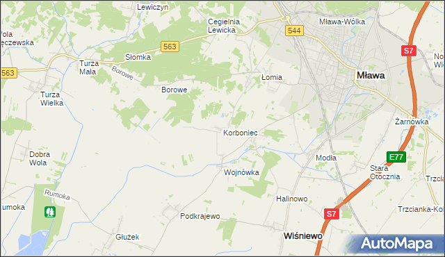 mapa Korboniec, Korboniec na mapie Targeo
