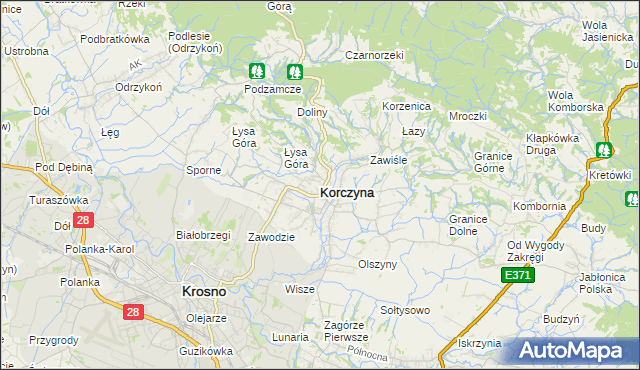 mapa Korczyna powiat krośnieński, Korczyna powiat krośnieński na mapie Targeo