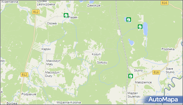 mapa Kosyń gmina Wola Uhruska, Kosyń gmina Wola Uhruska na mapie Targeo