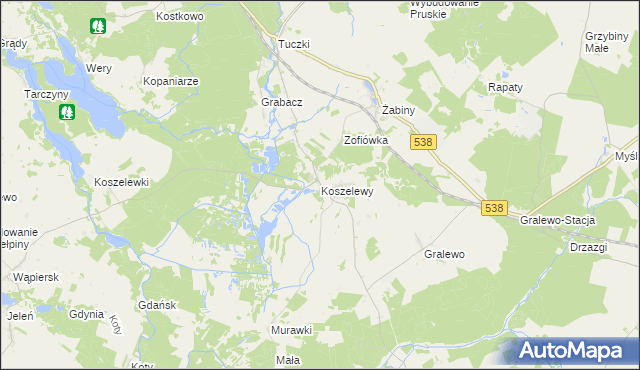 mapa Koszelewy, Koszelewy na mapie Targeo