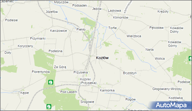 mapa Kozłów powiat miechowski, Kozłów powiat miechowski na mapie Targeo