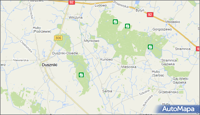 mapa Kunowo gmina Duszniki, Kunowo gmina Duszniki na mapie Targeo