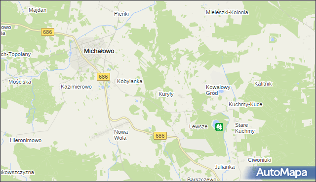 mapa Kuryły gmina Michałowo, Kuryły gmina Michałowo na mapie Targeo