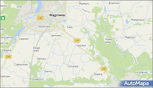 mapa Łaziska gmina Wągrowiec, Łaziska gmina Wągrowiec na mapie Targeo