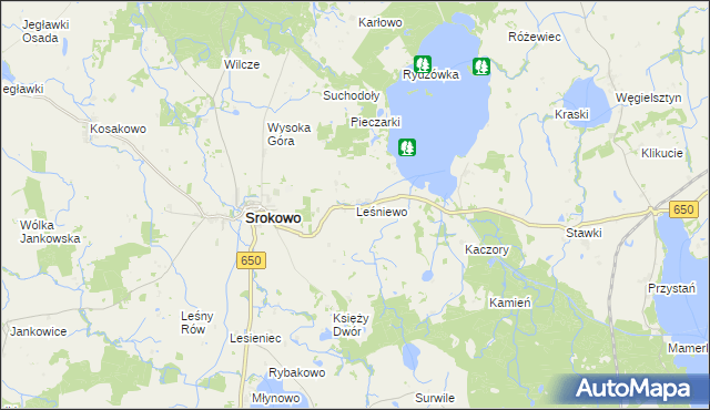 mapa Leśniewo gmina Srokowo, Leśniewo gmina Srokowo na mapie Targeo