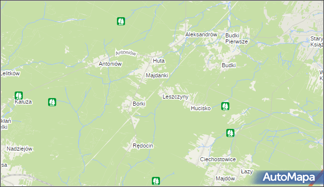 mapa Leszczyny gmina Chlewiska, Leszczyny gmina Chlewiska na mapie Targeo