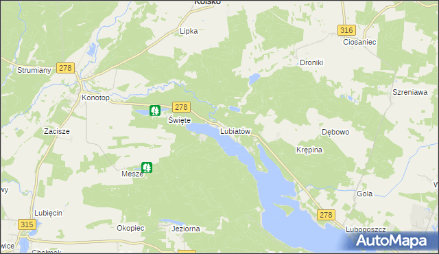 mapa Lubiatów gmina Sława, Lubiatów gmina Sława na mapie Targeo