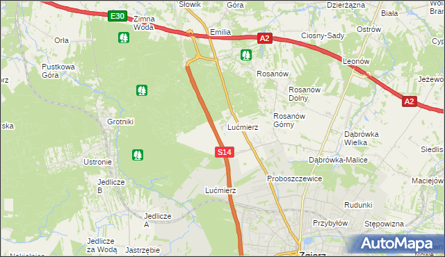 mapa Lućmierz-Las, Lućmierz-Las na mapie Targeo