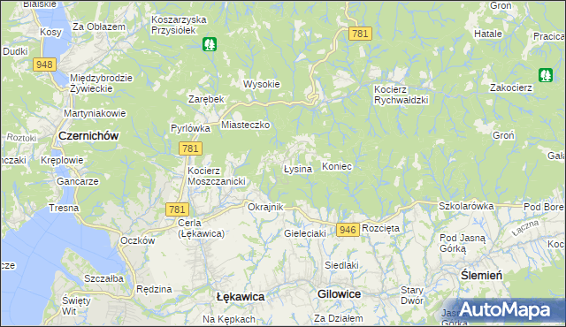 mapa Łysina, Łysina na mapie Targeo