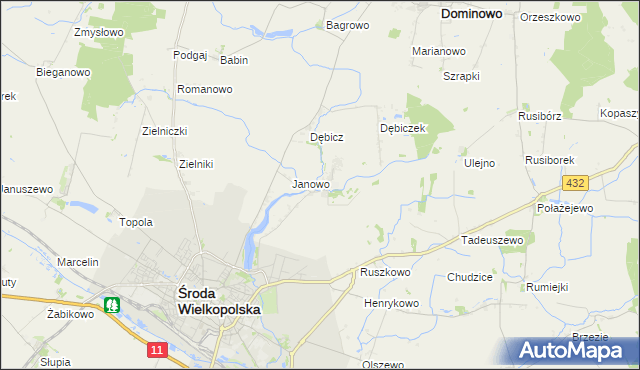 mapa Mączniki gmina Środa Wielkopolska, Mączniki gmina Środa Wielkopolska na mapie Targeo