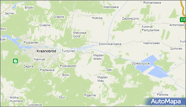 mapa Majdan Wielki gmina Krasnobród, Majdan Wielki gmina Krasnobród na mapie Targeo