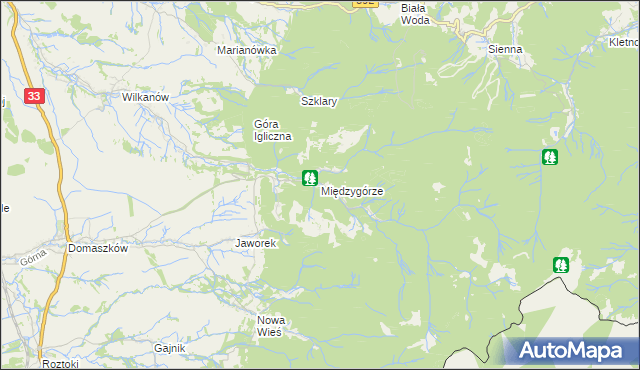 mapa Międzygórze gmina Bystrzyca Kłodzka, Międzygórze gmina Bystrzyca Kłodzka na mapie Targeo