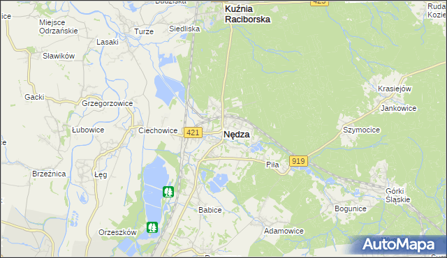 mapa Nędza powiat raciborski, Nędza powiat raciborski na mapie Targeo
