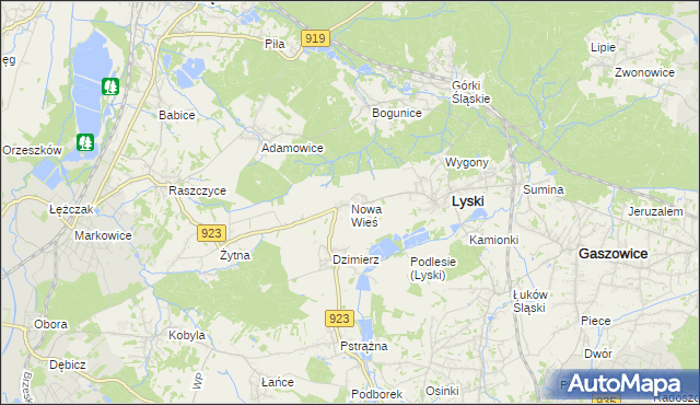 mapa Nowa Wieś gmina Lyski, Nowa Wieś gmina Lyski na mapie Targeo