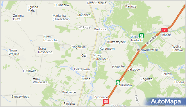 mapa Nowy Kurzeszyn, Nowy Kurzeszyn na mapie Targeo