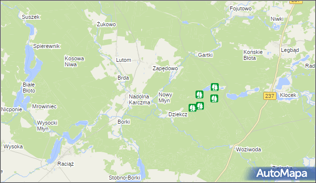mapa Nowy Młyn gmina Czersk, Nowy Młyn gmina Czersk na mapie Targeo
