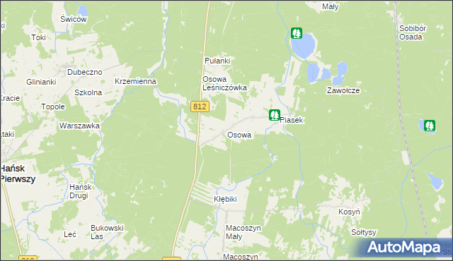 mapa Osowa gmina Hańsk, Osowa gmina Hańsk na mapie Targeo