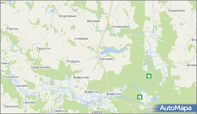 mapa Ostrowiec gmina Malechowo, Ostrowiec gmina Malechowo na mapie Targeo