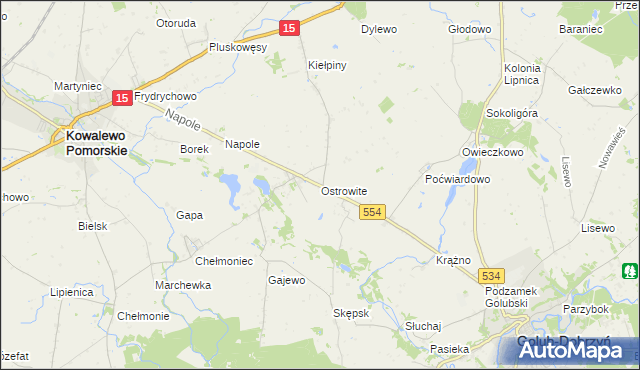 mapa Ostrowite gmina Golub-Dobrzyń, Ostrowite gmina Golub-Dobrzyń na mapie Targeo