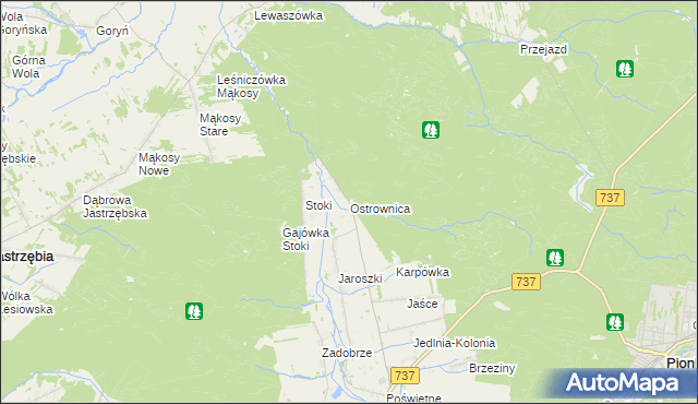mapa Ostrownica gmina Pionki, Ostrownica gmina Pionki na mapie Targeo