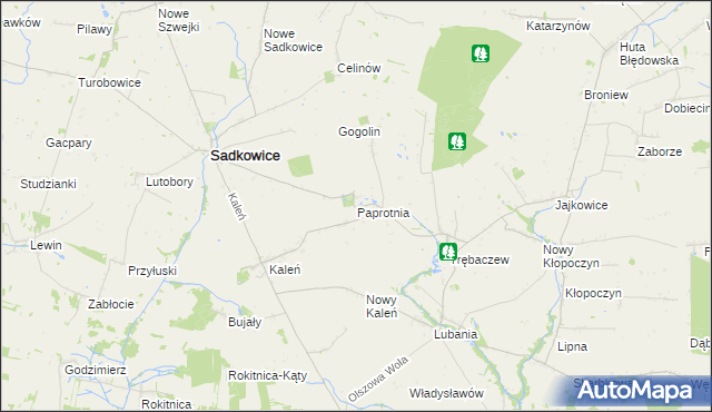 mapa Paprotnia gmina Sadkowice, Paprotnia gmina Sadkowice na mapie Targeo