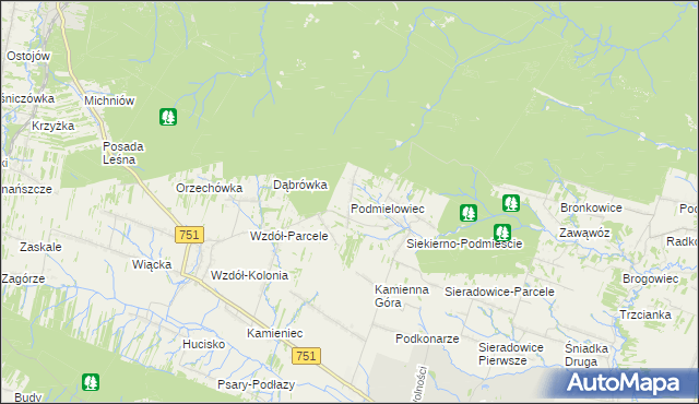 mapa Podmielowiec, Podmielowiec na mapie Targeo