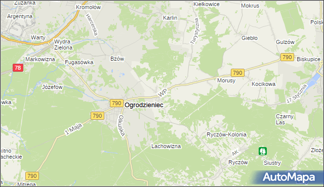 mapa Podzamcze gmina Ogrodzieniec, Podzamcze gmina Ogrodzieniec na mapie Targeo