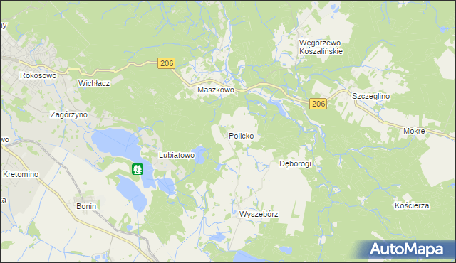 mapa Policko gmina Manowo, Policko gmina Manowo na mapie Targeo