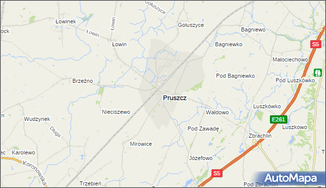 mapa Pruszcz powiat świecki, Pruszcz powiat świecki na mapie Targeo