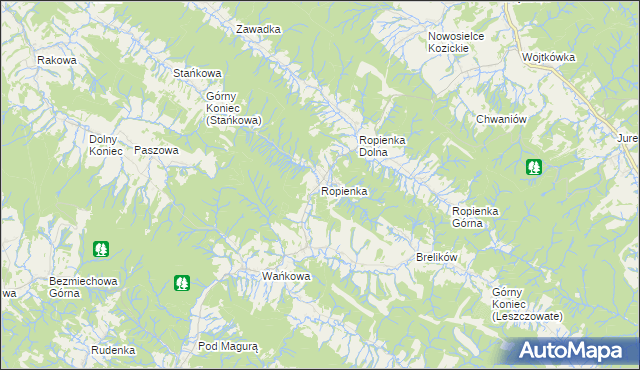 mapa Ropienka, Ropienka na mapie Targeo